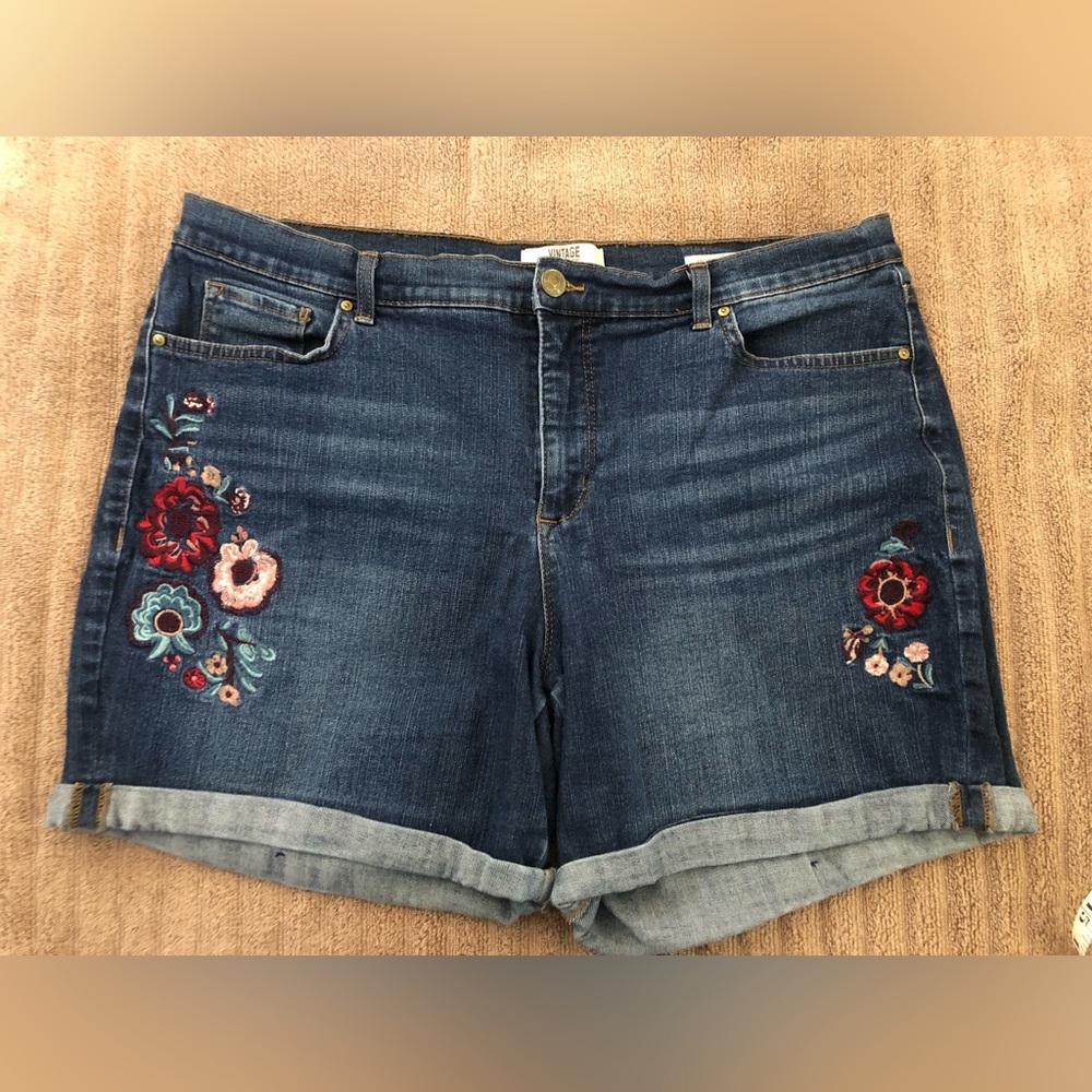 Embroidered Floral Denim Shorts by Vintage America, Size 14